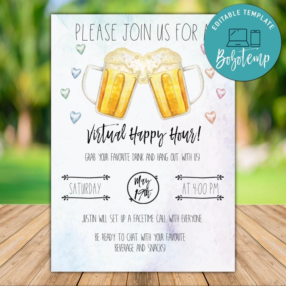 Printable Virtual Happy Hour Invitation Template Instant Download Bobotemp