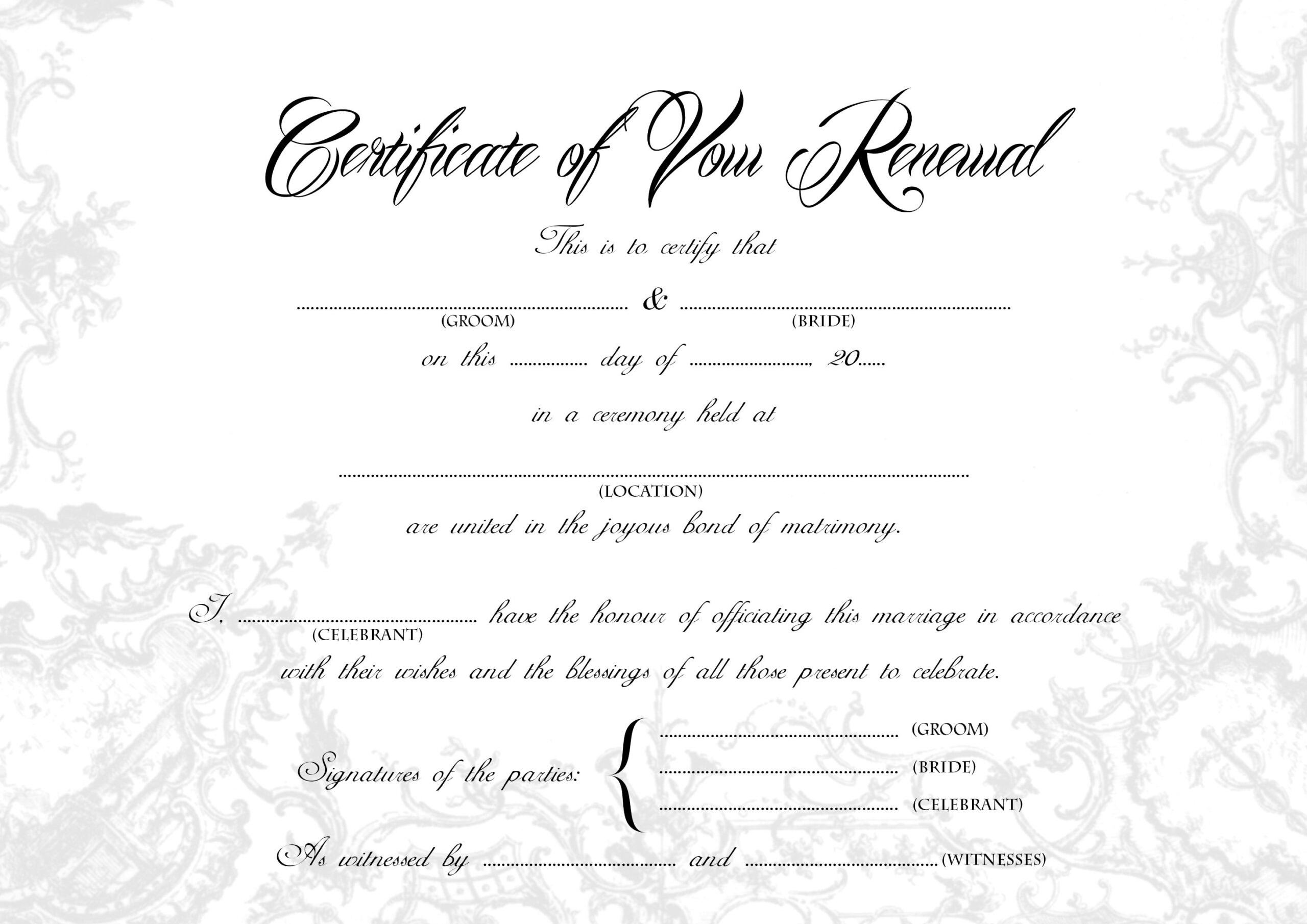Printable Vow Renewal Certificates Printable Word Searches