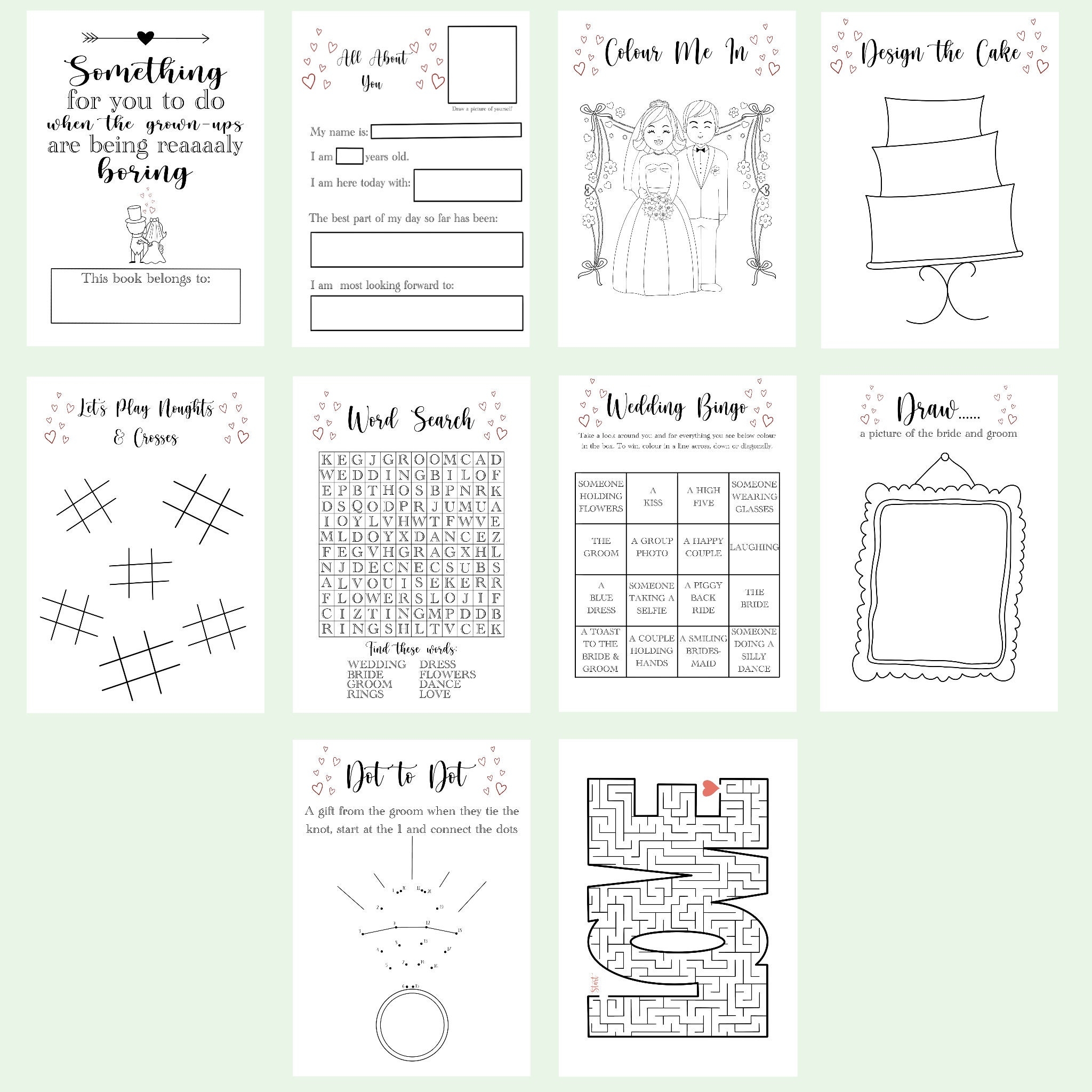 Printable Wedding Activity Book Digital Download Kids Wedding Favours Wedding Kids Table Activities Wedding Colouring Book Etsy