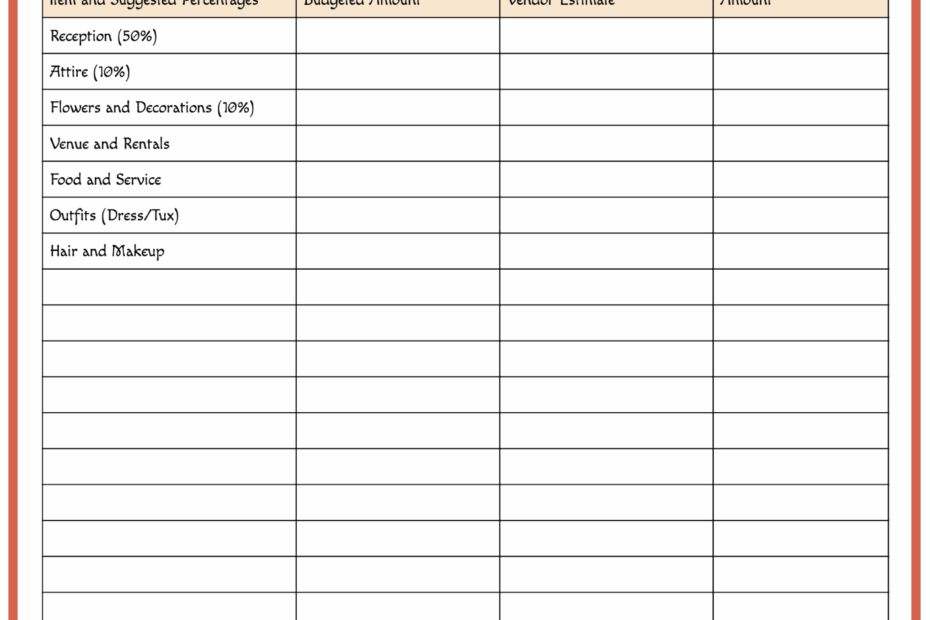 Printable Wedding Budget