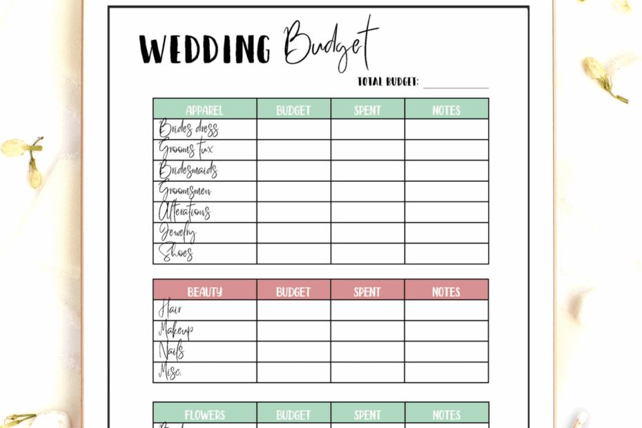 Printable Wedding Budget Breakdown Printable Calendars AT A GLANCE
