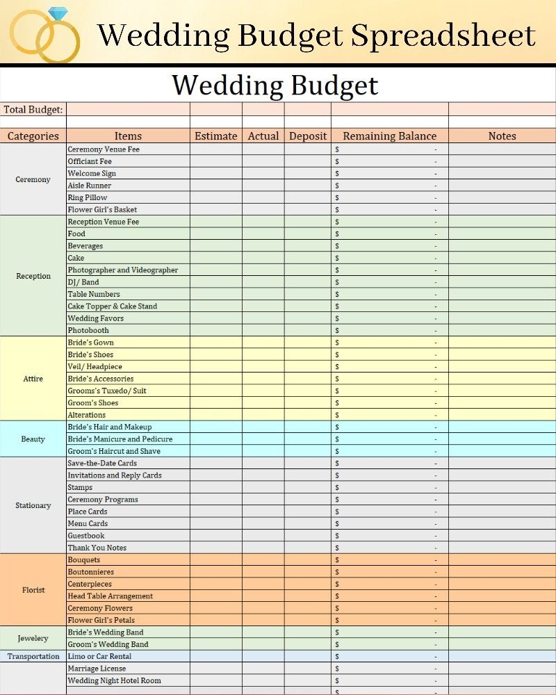 Printable Wedding Budget Template Printable Calendars AT A GLANCE