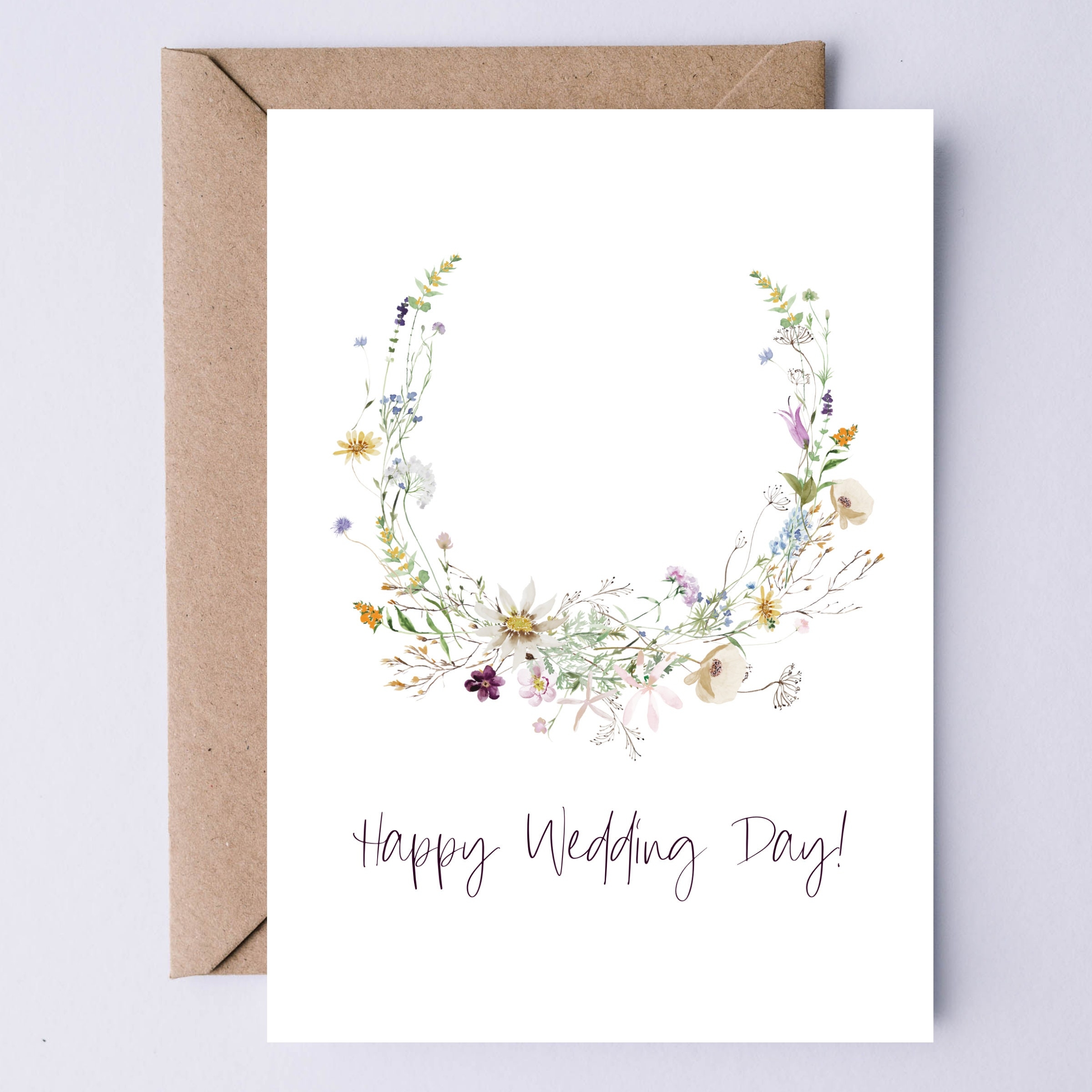 Printable Wedding Card Happy Wedding Day Wildflower Wreath Etsy