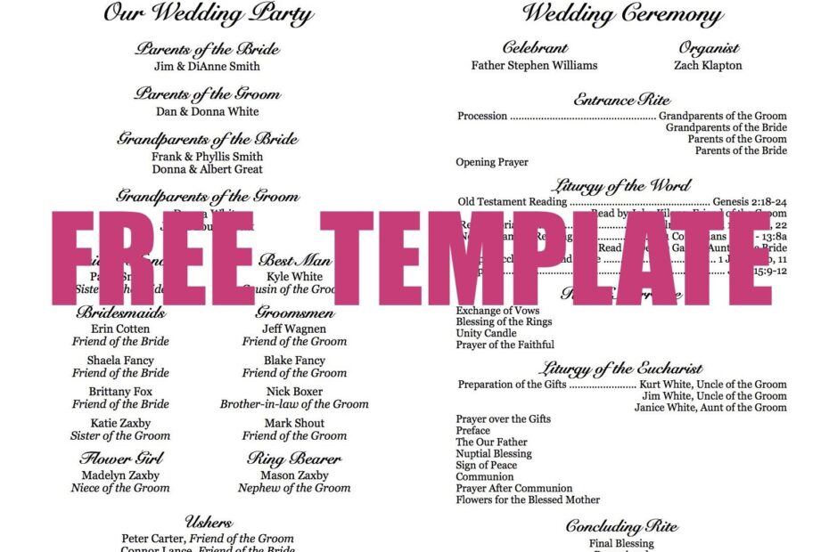 Printable Wedding Ceremony Program Templates