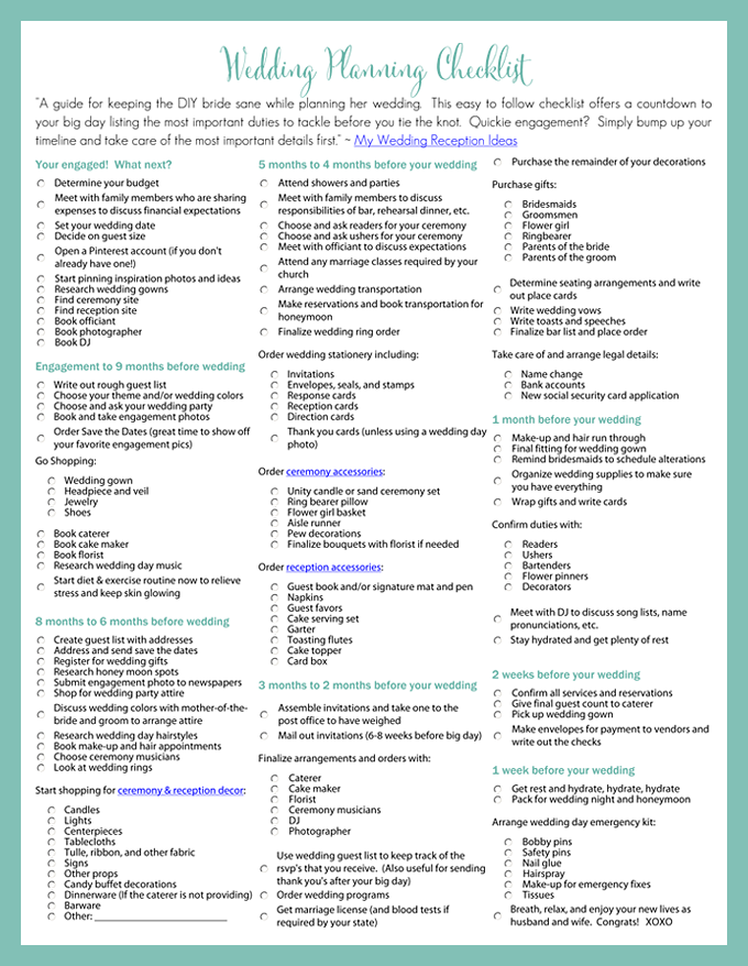 Printable Wedding Checklist Comprehensive Wedding Planning Checklist 
