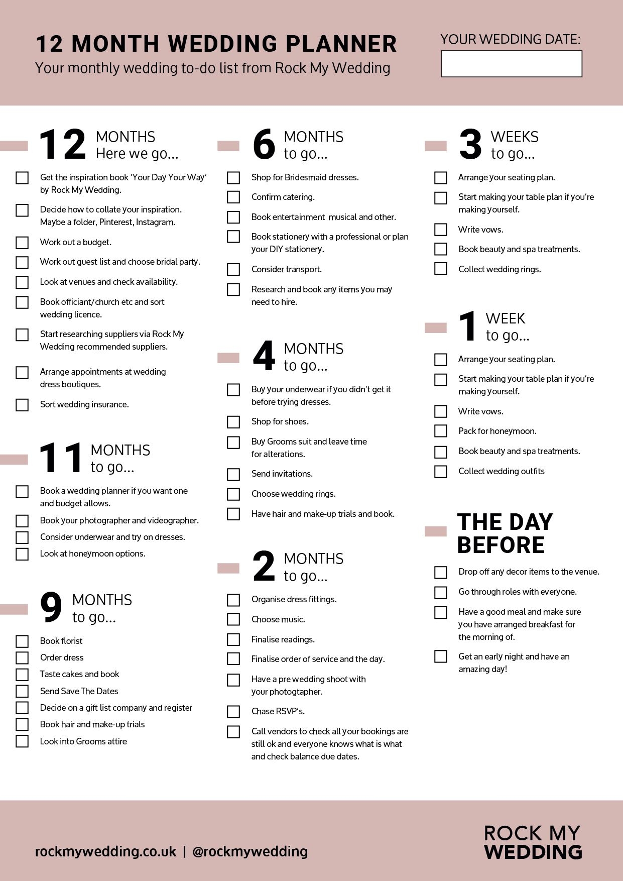 Printable Wedding Checklist Timeline