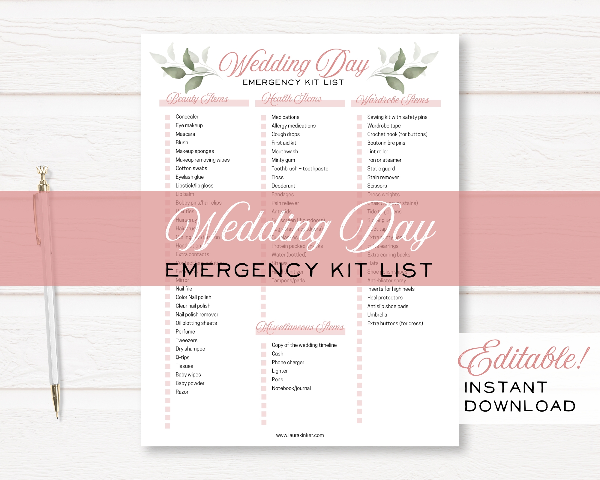 Printable Wedding Day Emergency Kit Checklist