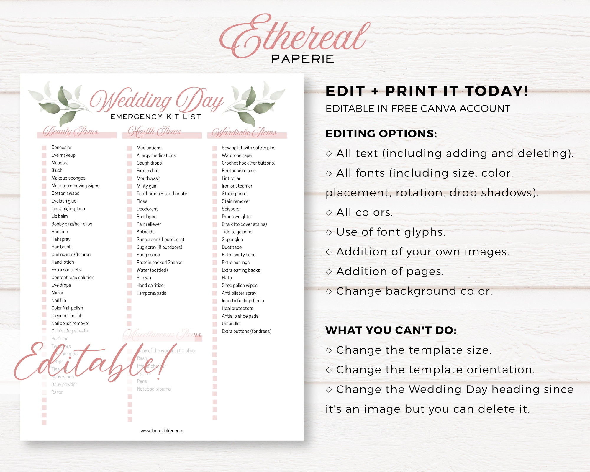 Printable Wedding Day Emergency Kit Checklist