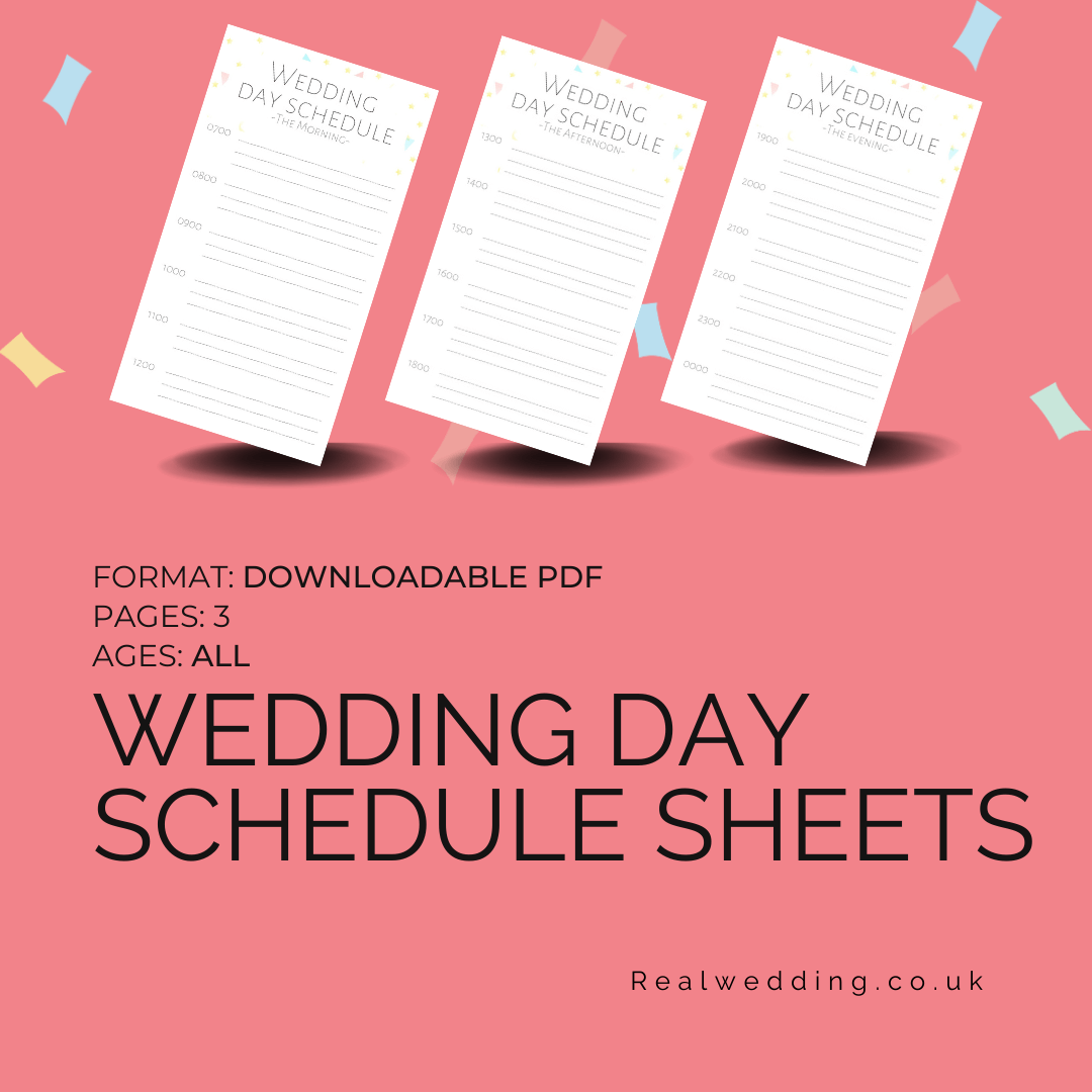 Printable Wedding Day Schedule Sheets Real Wedding