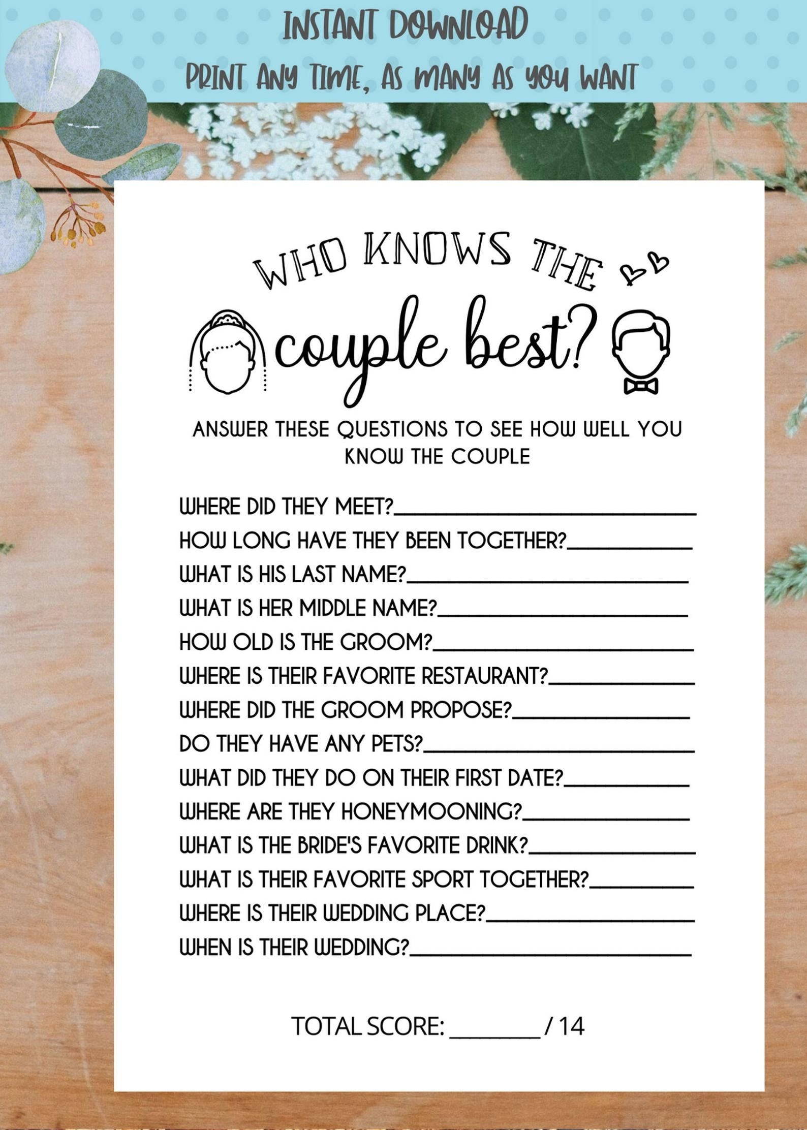 Printable Wedding Games