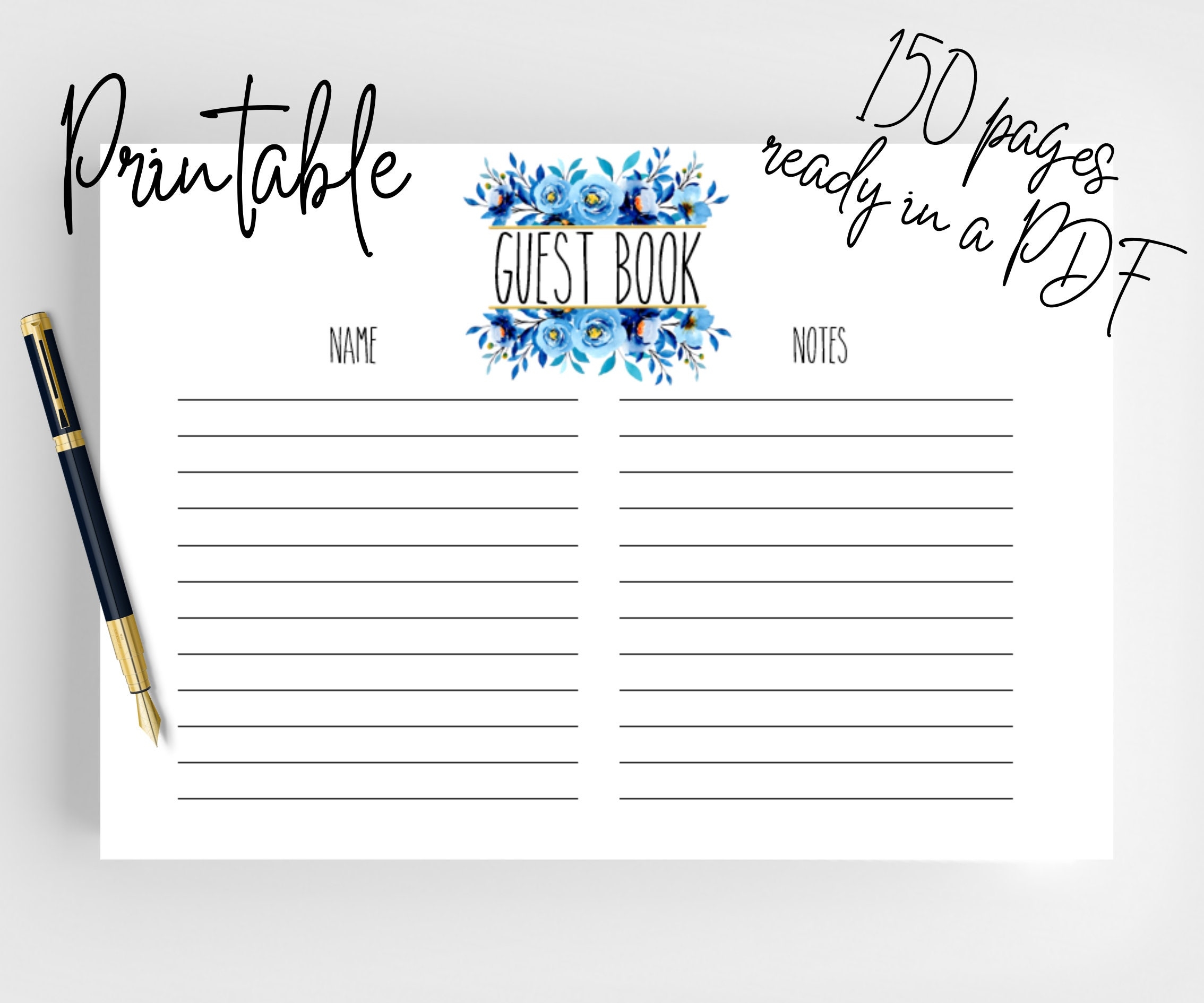 Printable Wedding Guest Book Pages wedding Guest Book guest Book Printable Template instant Download pdf File blue Flowers blue Wedding Etsy