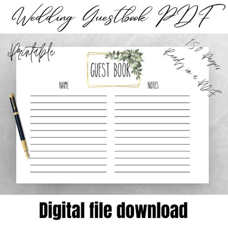 Printable Wedding Guest Book Pages wedding Guest Book guest Etsy