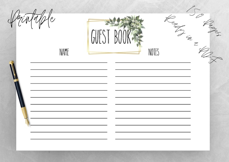 Printable Wedding Guest Book Pages wedding Guest Book guest Etsy