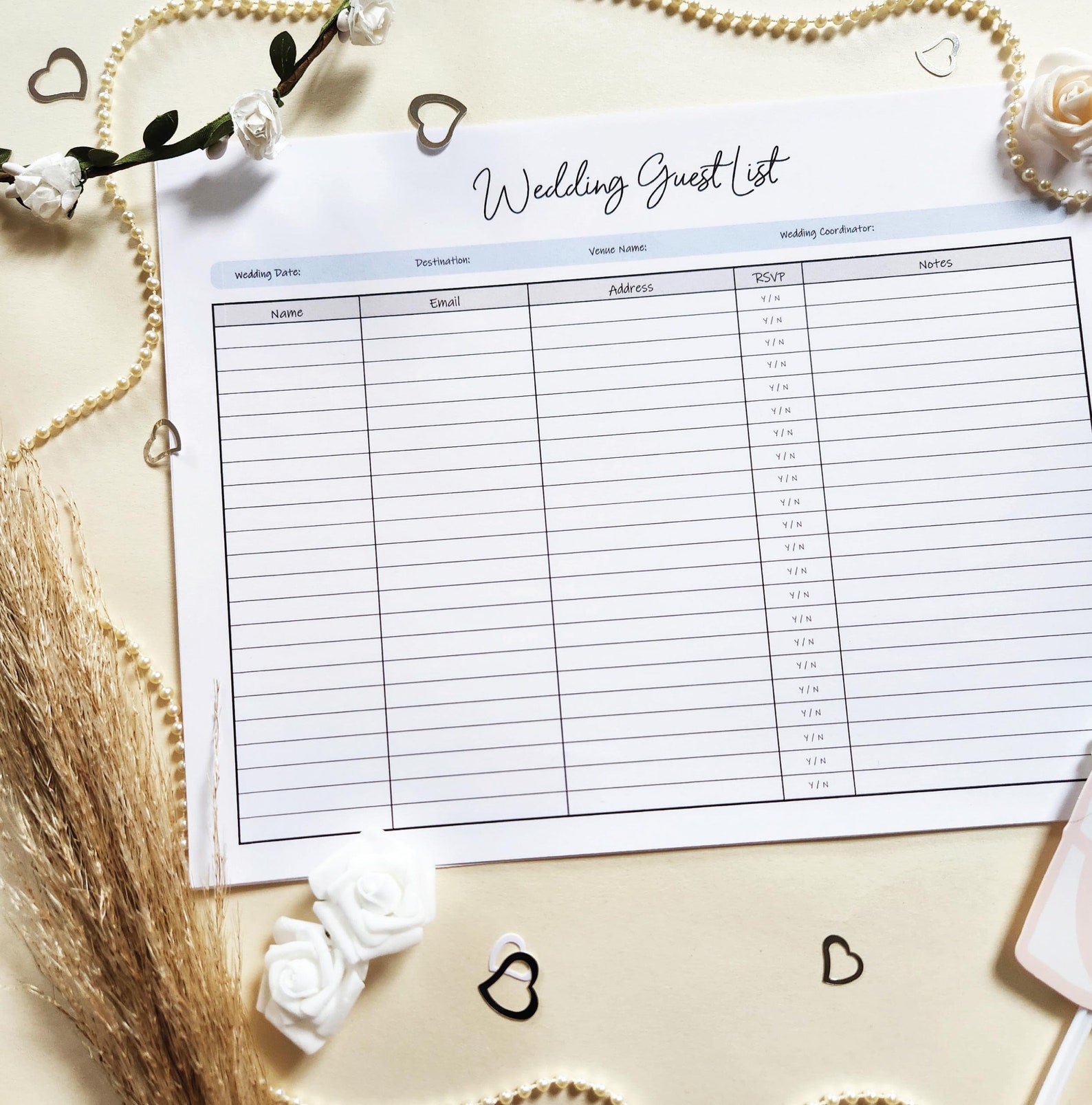 Printable Wedding Guest List Template Editable Guest List Tracker Guest 