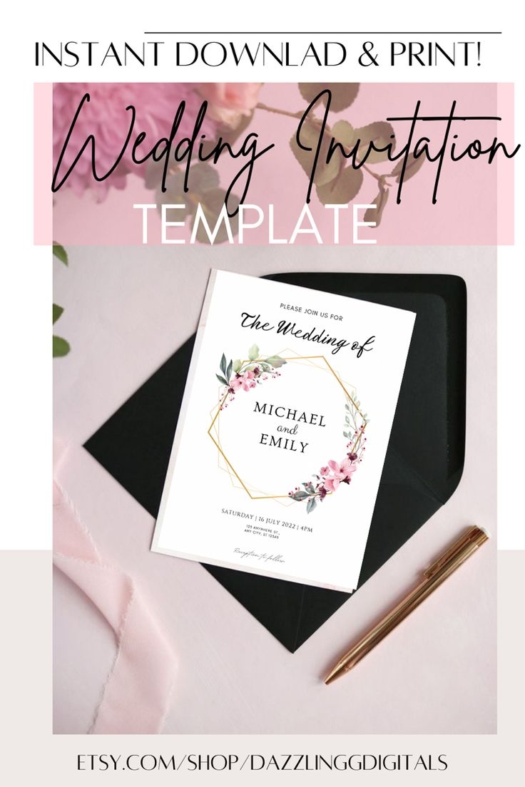 Printable Wedding Invitation Editable Template Floral Etsy 