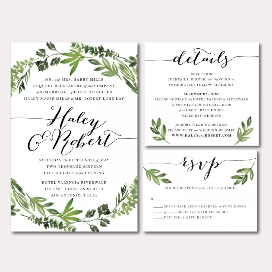 Printable Wedding Invitation Suite Botanical Wreath Watercol