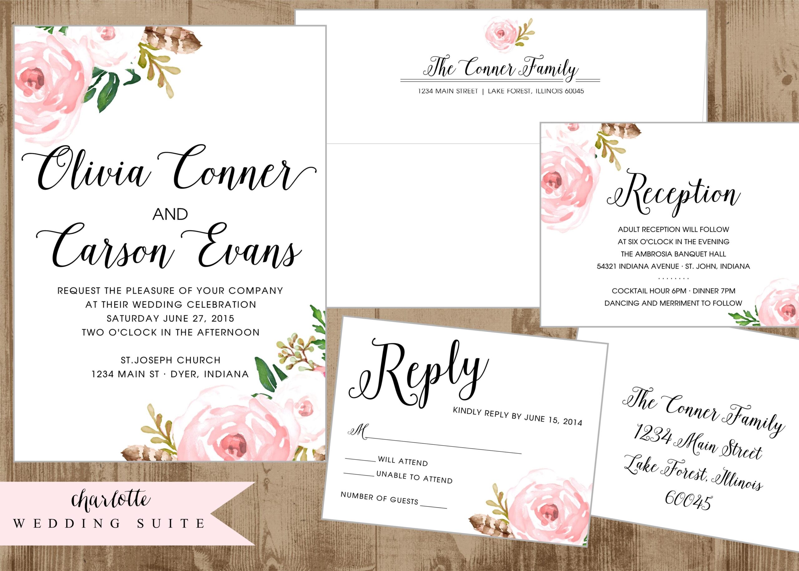Printable Wedding Invitation Suite With Vintage Pink Flowers The 