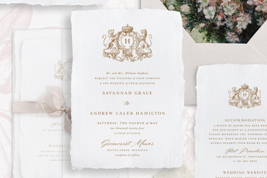 Printable Wedding Invitation Template Set With Golden Royal Crest With Lions Editable Elegant Invites Classic Wedding Details RSVP Cards Etsy