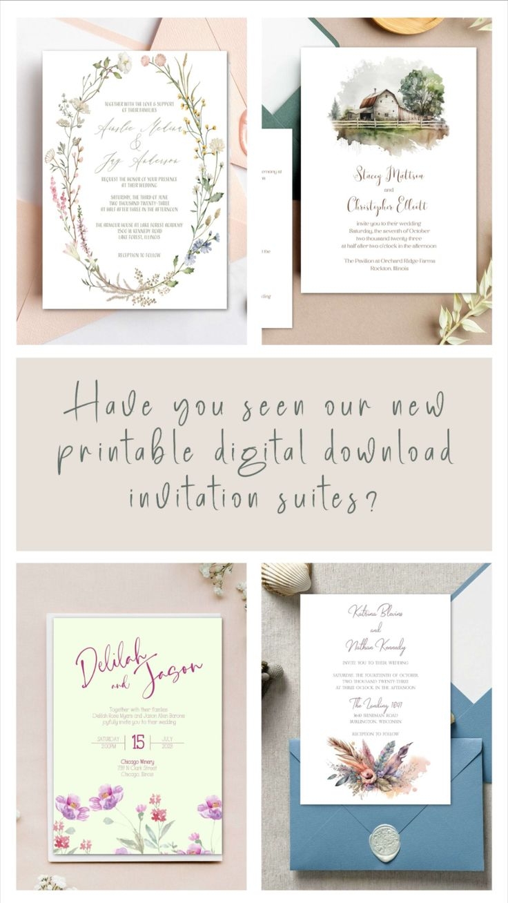Printable Wedding Invitations Suites Digital Downloads Customizable 