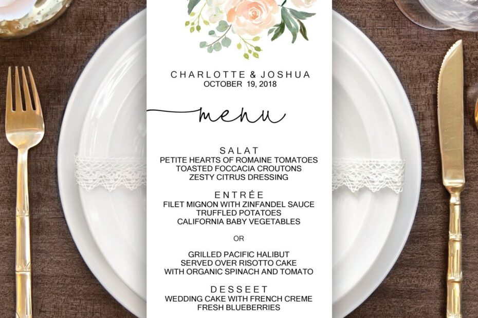 Printable Wedding Menu