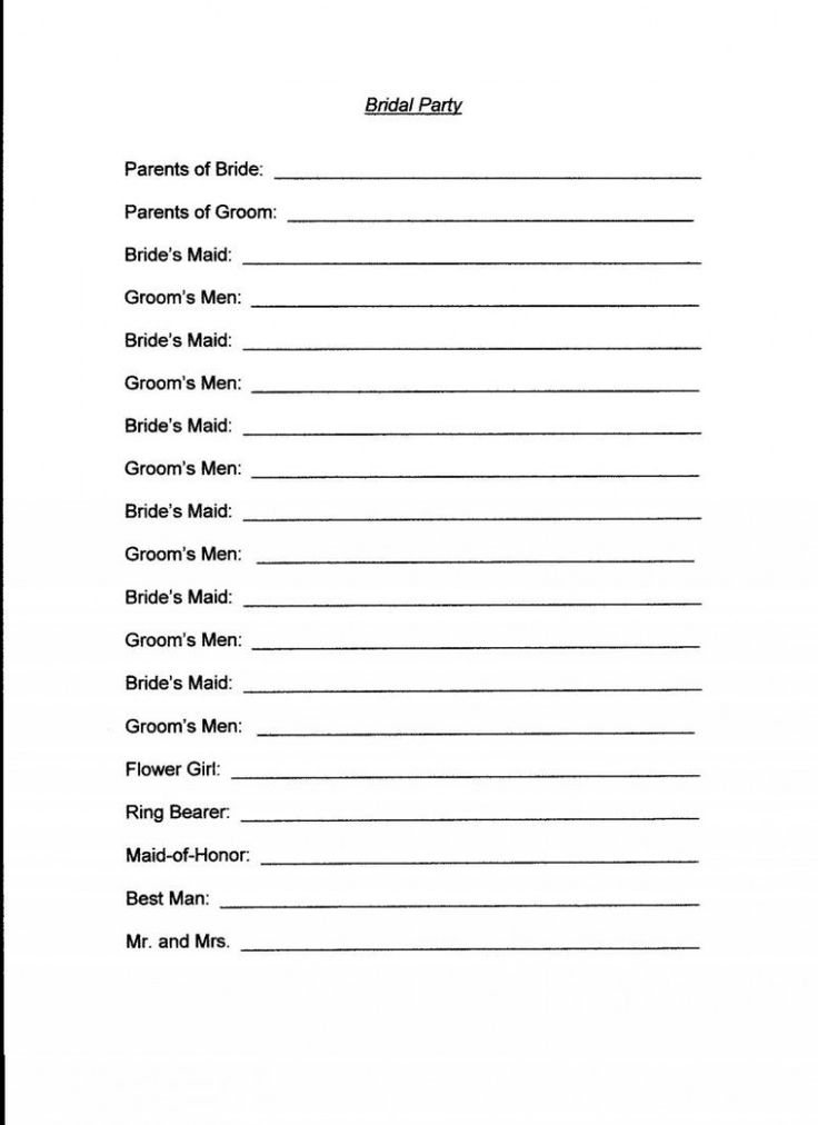 Printable Wedding Party Lineup Template