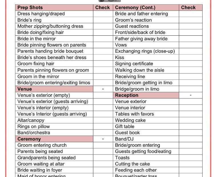 Printable Wedding Photo Checklist