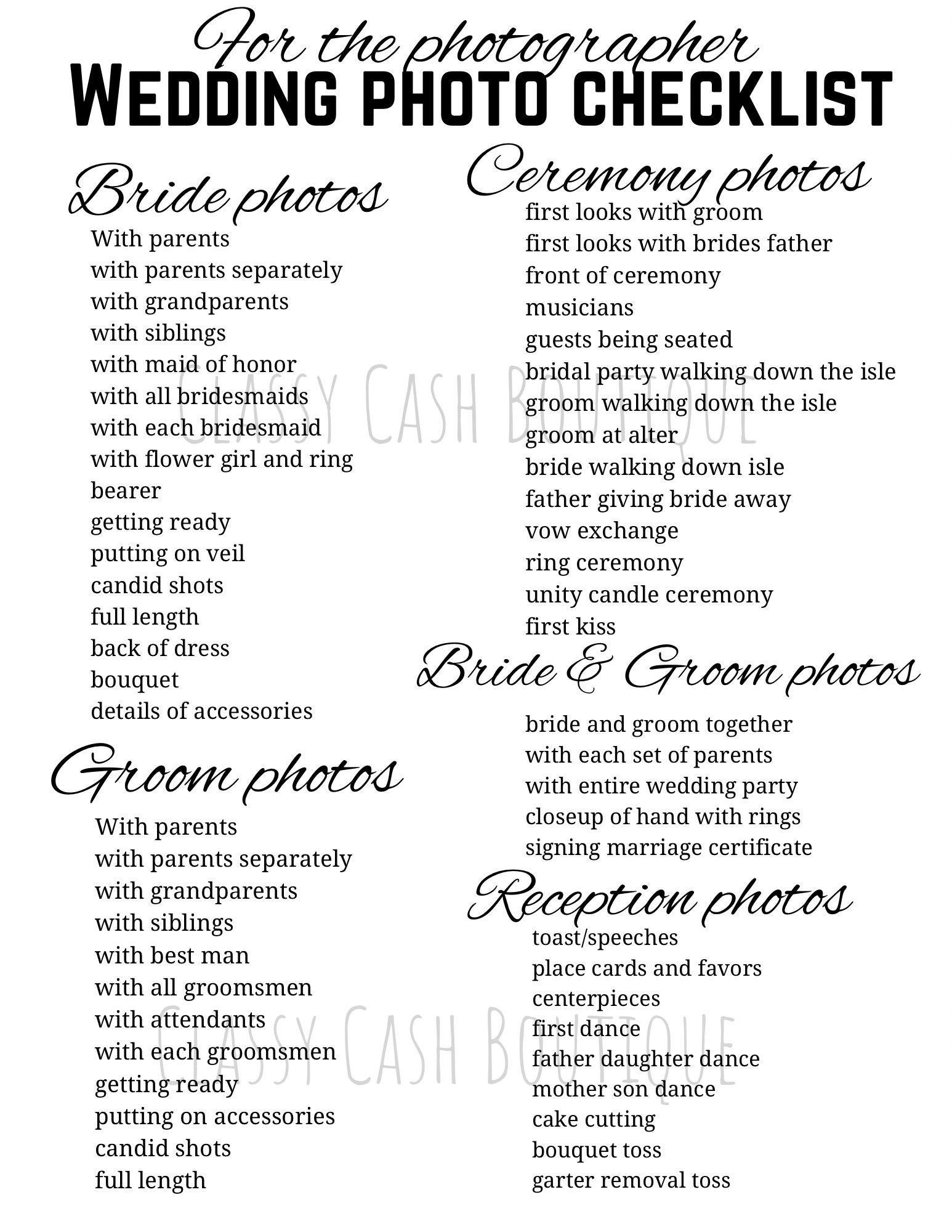 Printable Wedding Photo List For The Photographer Wedding Pictures 