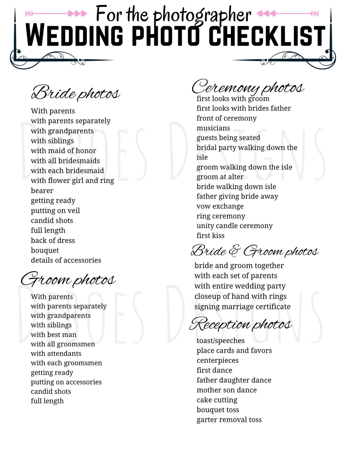 Printable Wedding Photo List For The Photographer Wedding Pictures 