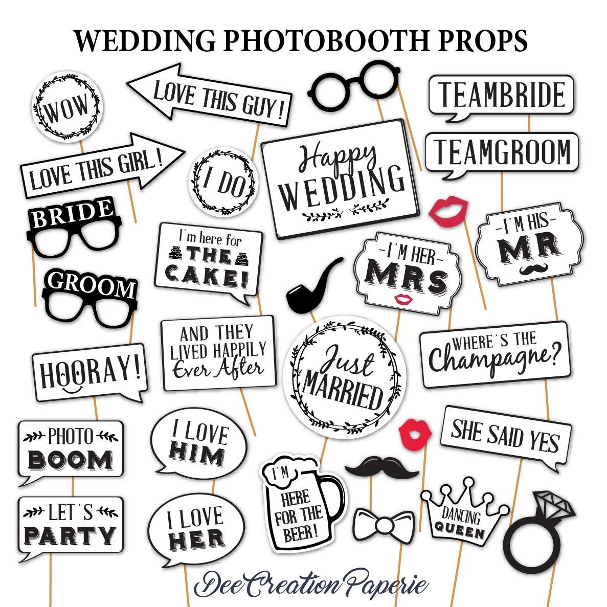 Printable Wedding Photobooth Props Speech Bubble Photobooth Props 