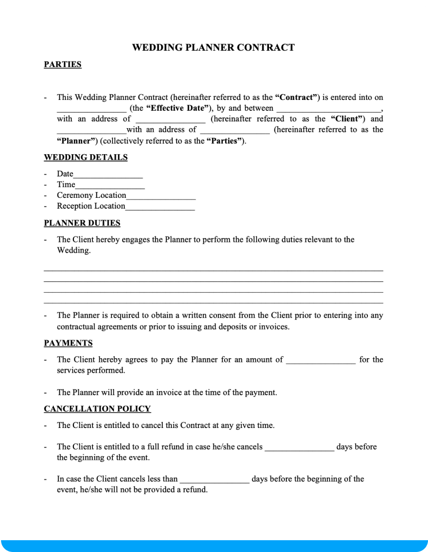 Printable Wedding Planner Contract Template