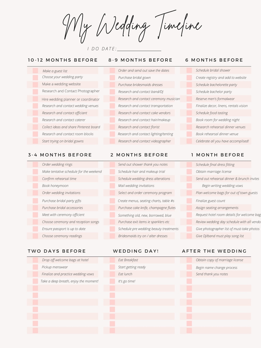 Printable Wedding Planner For Download Wedding Planning Timeline Wedding Planning Timeline Checklist Wedding Planner Printable Etsy New Zealand