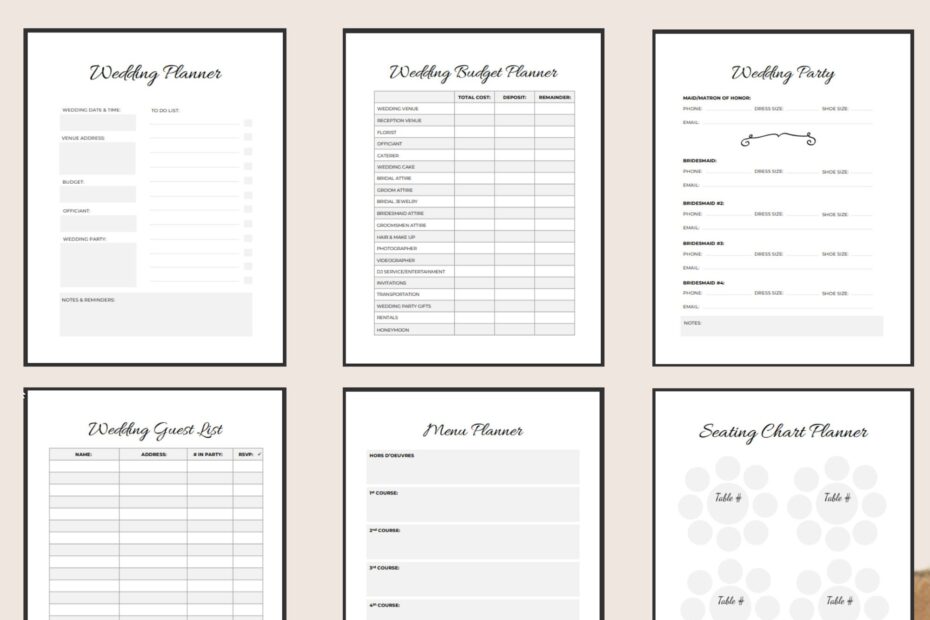 Printable Wedding Planner Kit For Organizing Your Dream Wedding Etsy