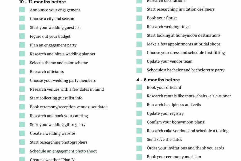 Printable Wedding Planning Checklist