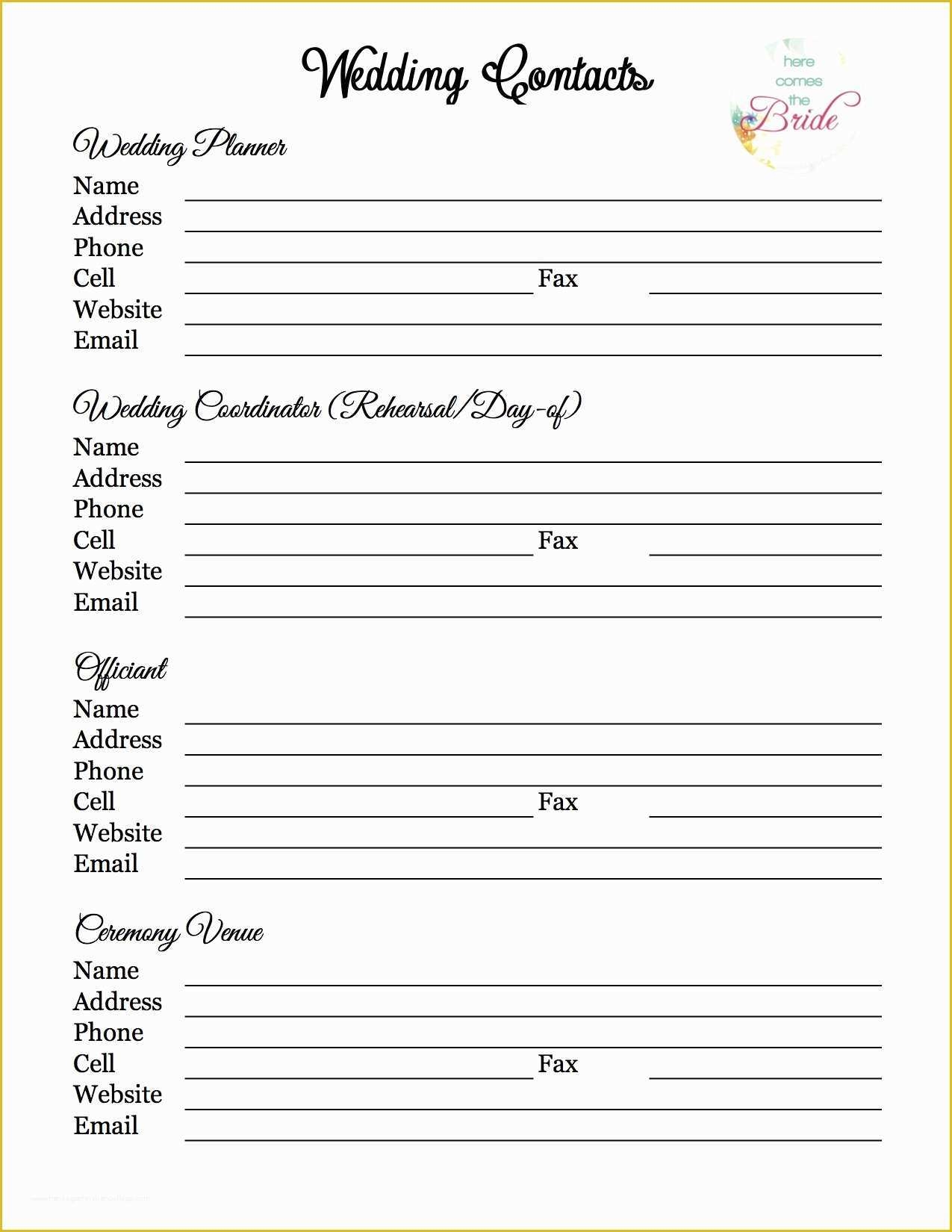 Printable Wedding Planning Sheets