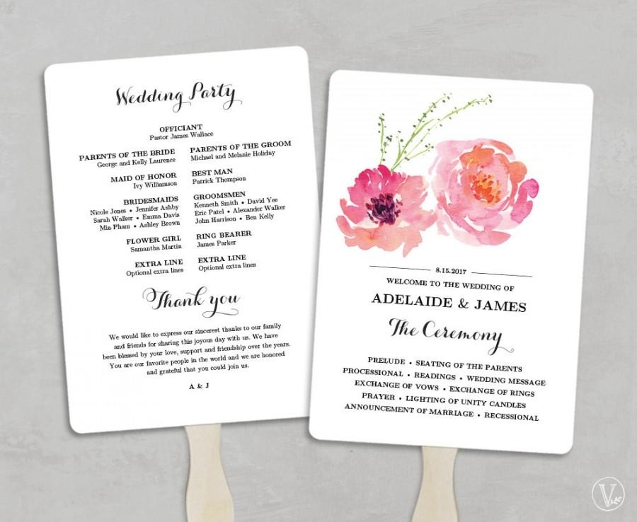 Printable Wedding Program Fan Template Wedding Fans DIY Wedding 