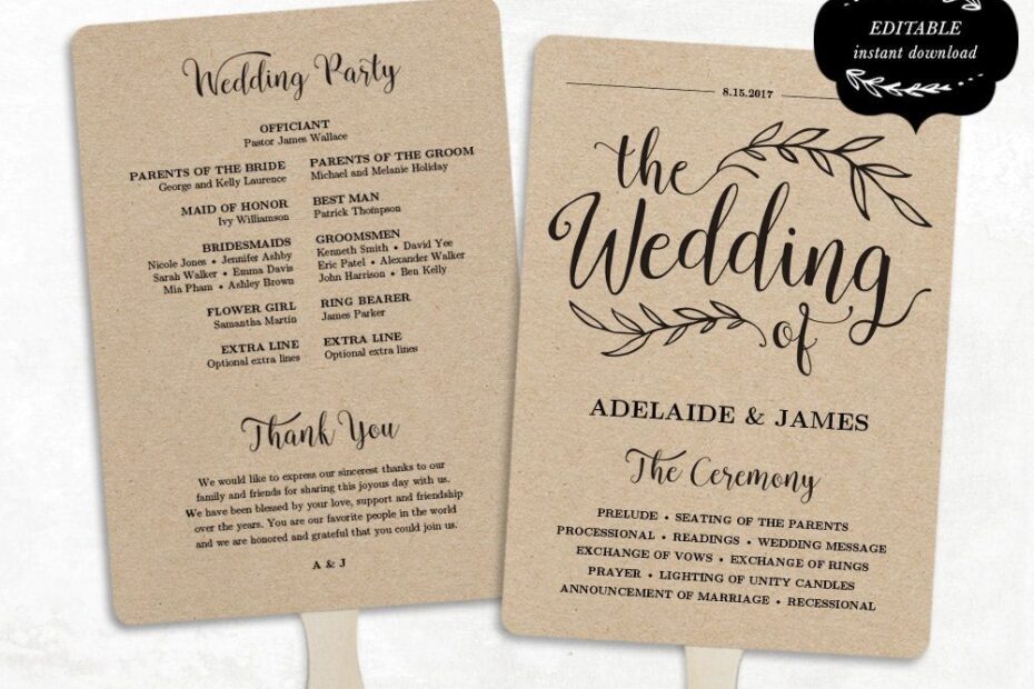 Printable Wedding Program Template Fan Wedding By VineWedding Diy