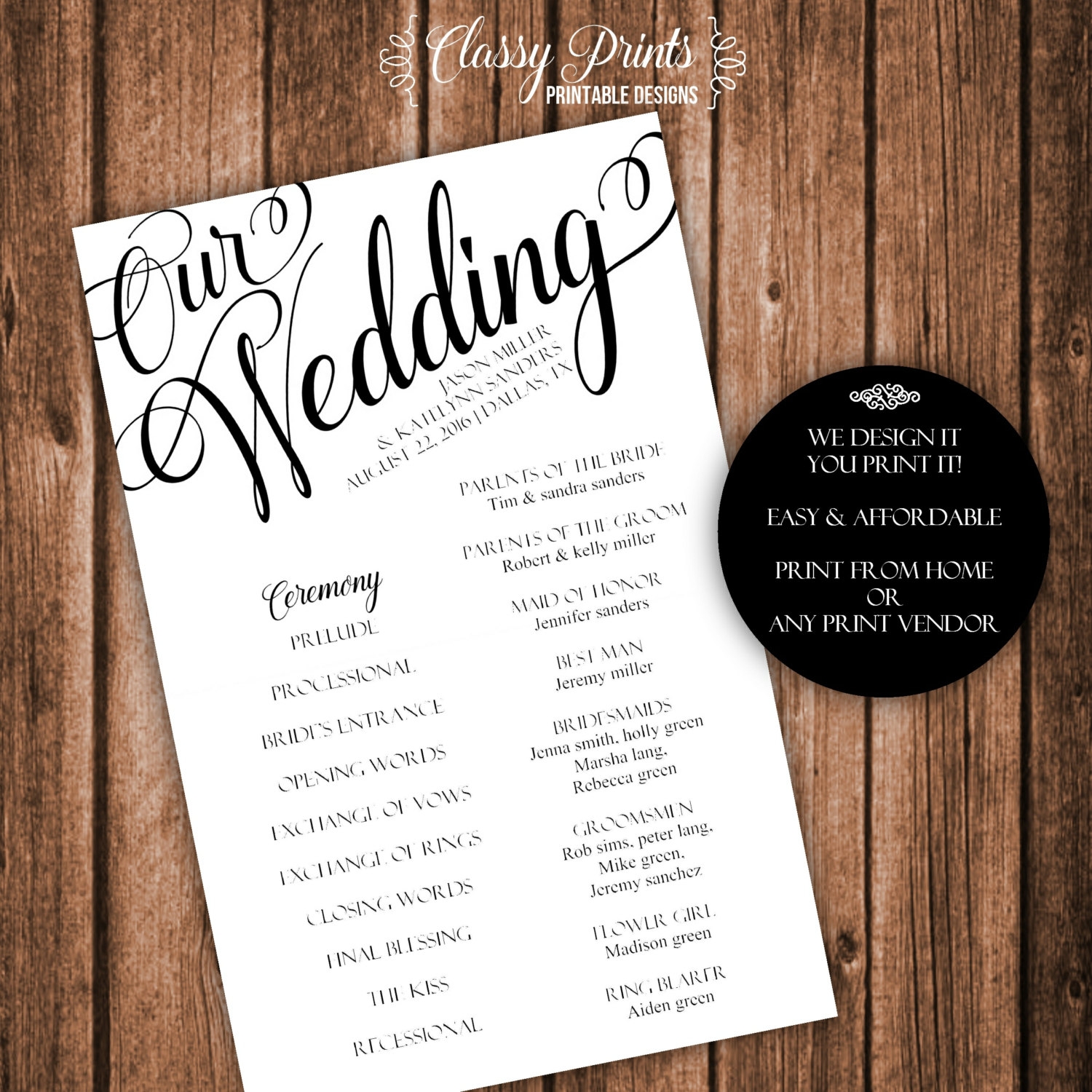 Printable Wedding Program Template Free
