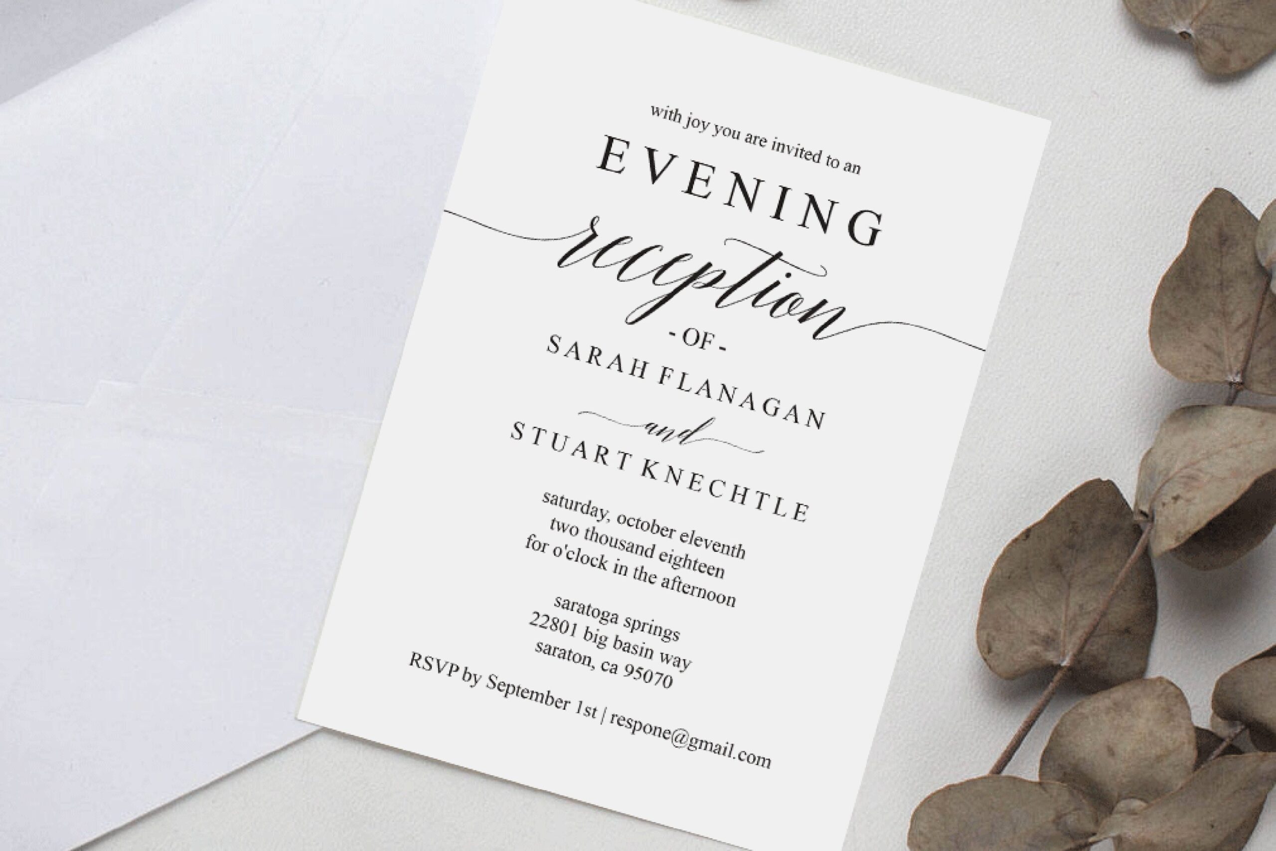 Printable Wedding Reception Invitation Template Evening