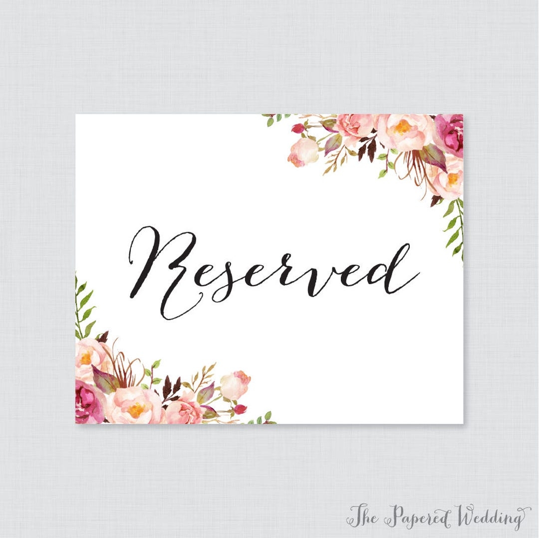 Printable Wedding Reserved Signs Pink Floral Reserved Seating Sign 