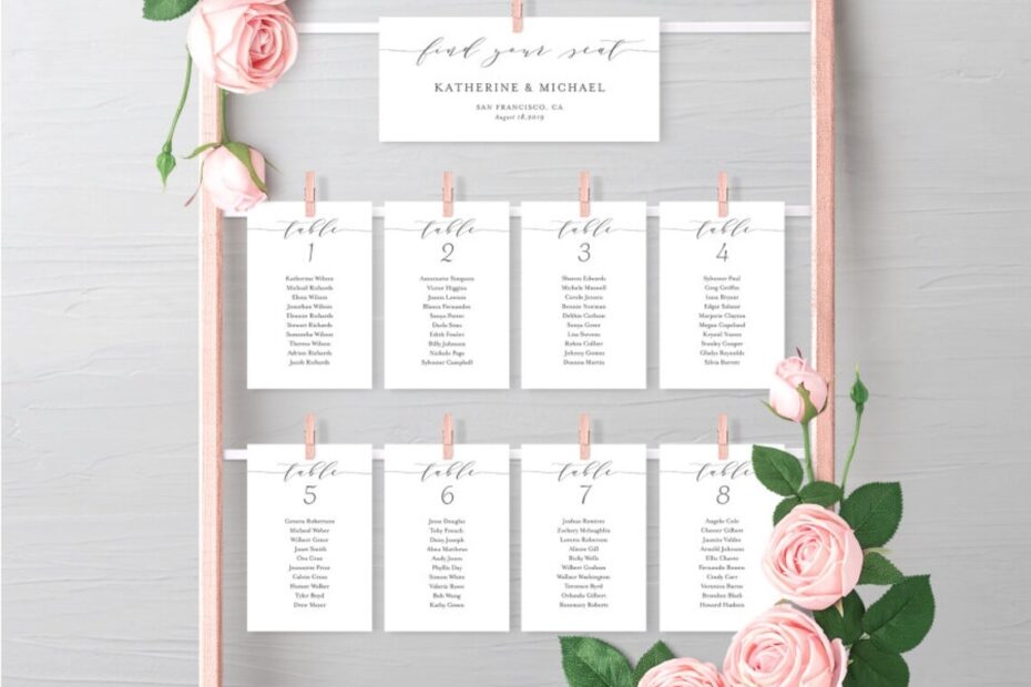 Printable Wedding Seating Cards Template DIY Katherine Etsy