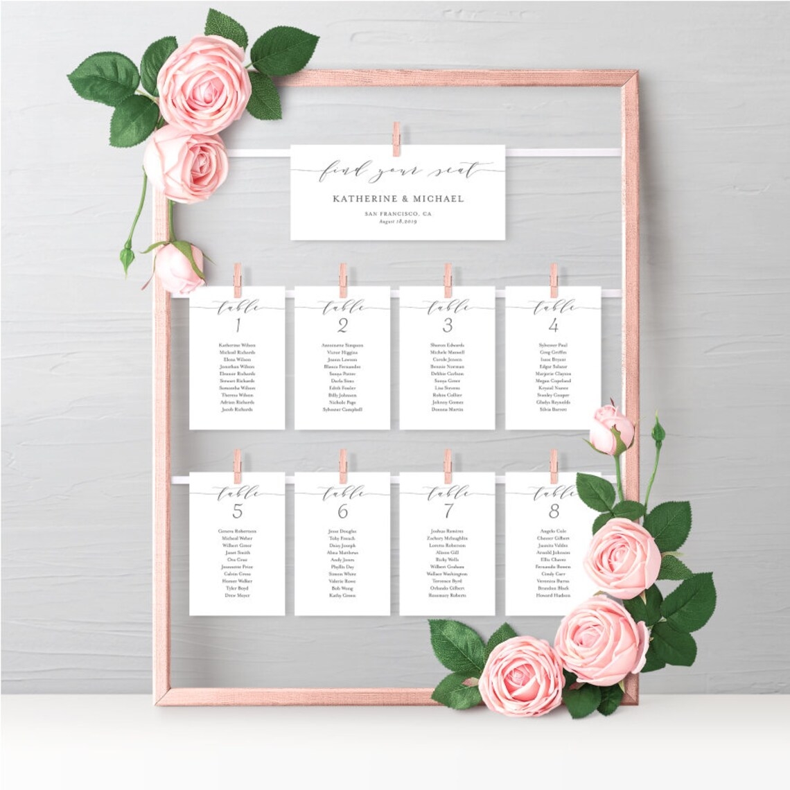 Printable Wedding Seating Cards Template DIY Katherine Etsy