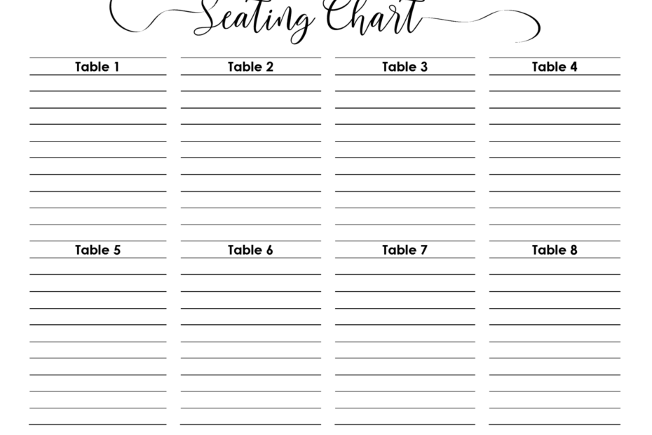 Printable Wedding Seating Chart Template