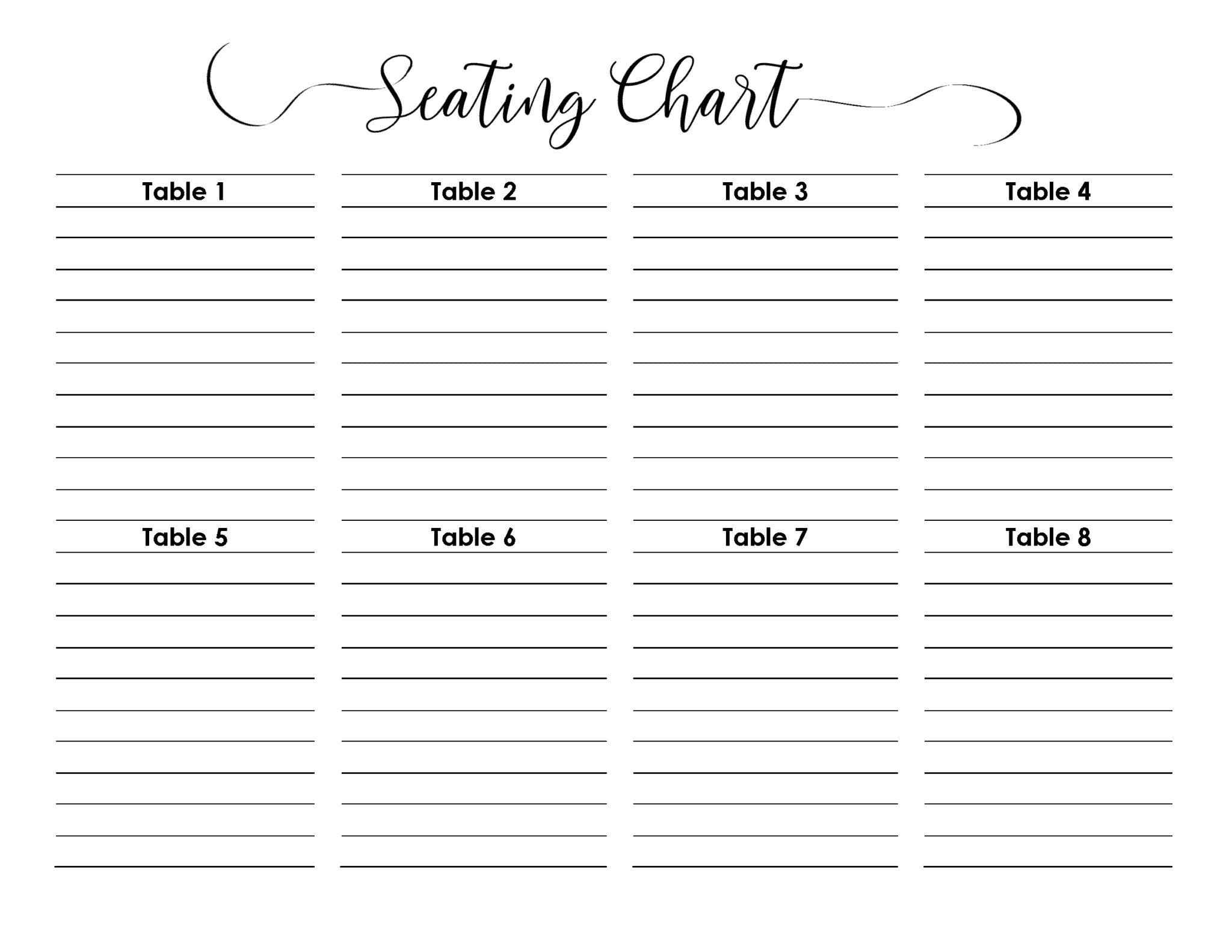 Printable Wedding Seating Chart Template