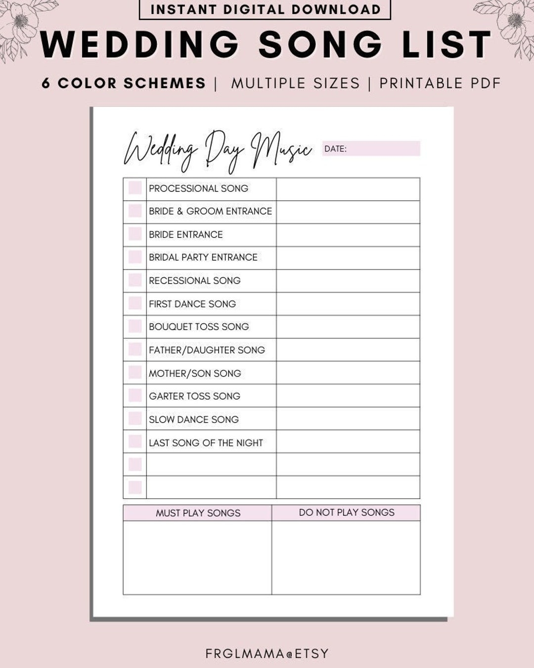 Printable Wedding Song List For Dj Template Printables Template Free