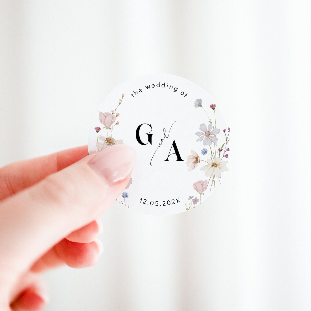 Printable Wedding Stickers Template With Delicate Flowers Round Floral 