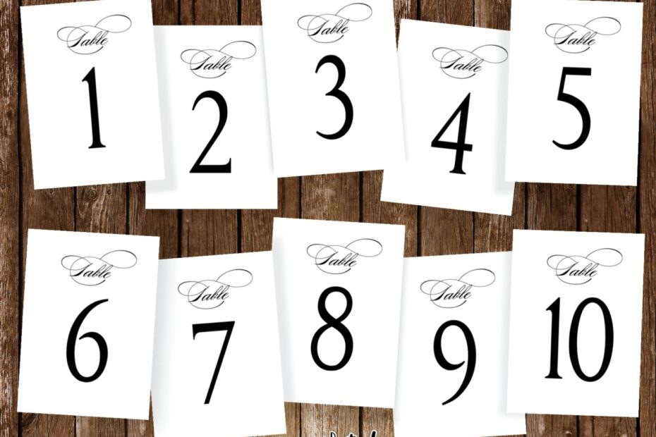 Printable Wedding Table Numbers 1 10 5x7 Classic Elegant