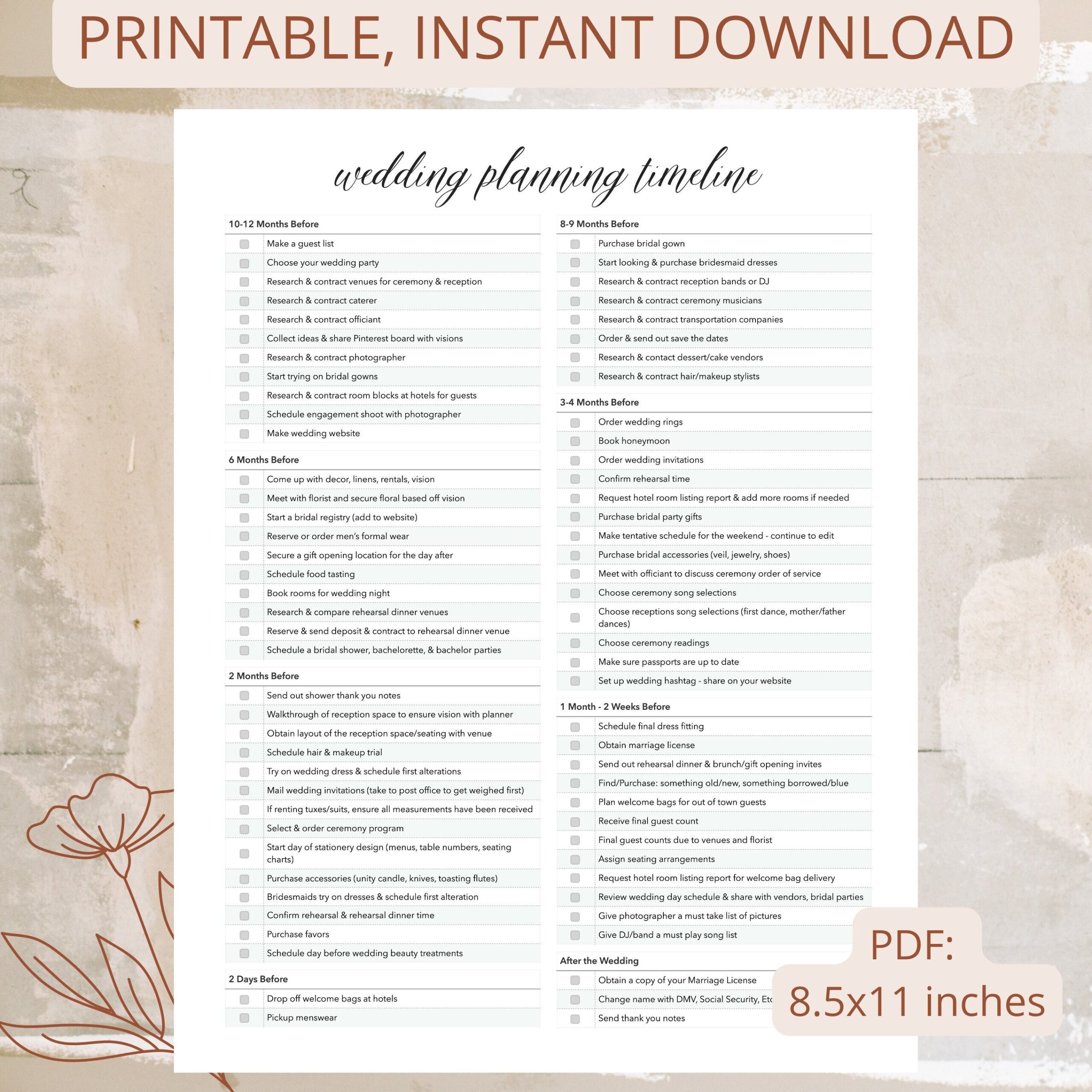 Printable Wedding Timeline Wedding Checklist Wedding Planning 