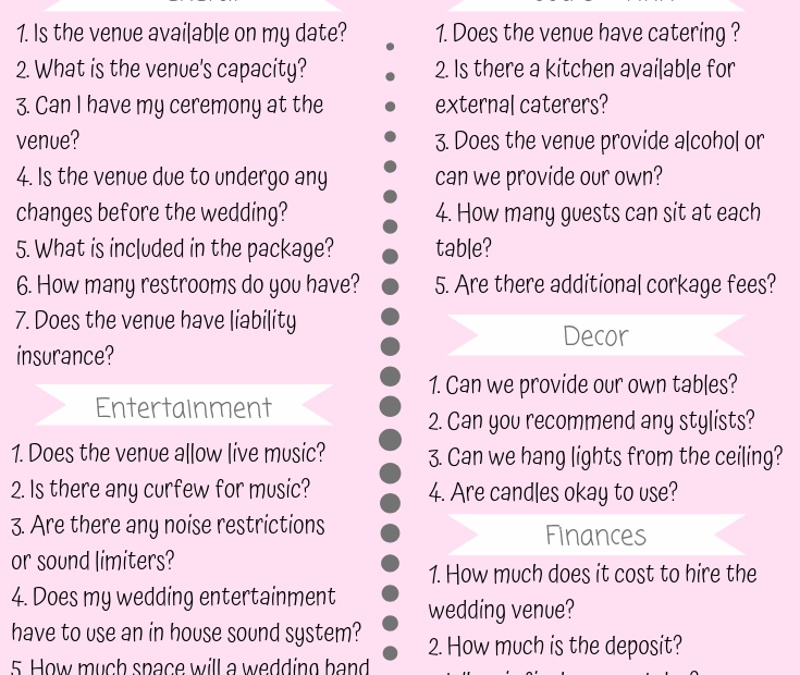 Printable Wedding Venue Questions Checklist