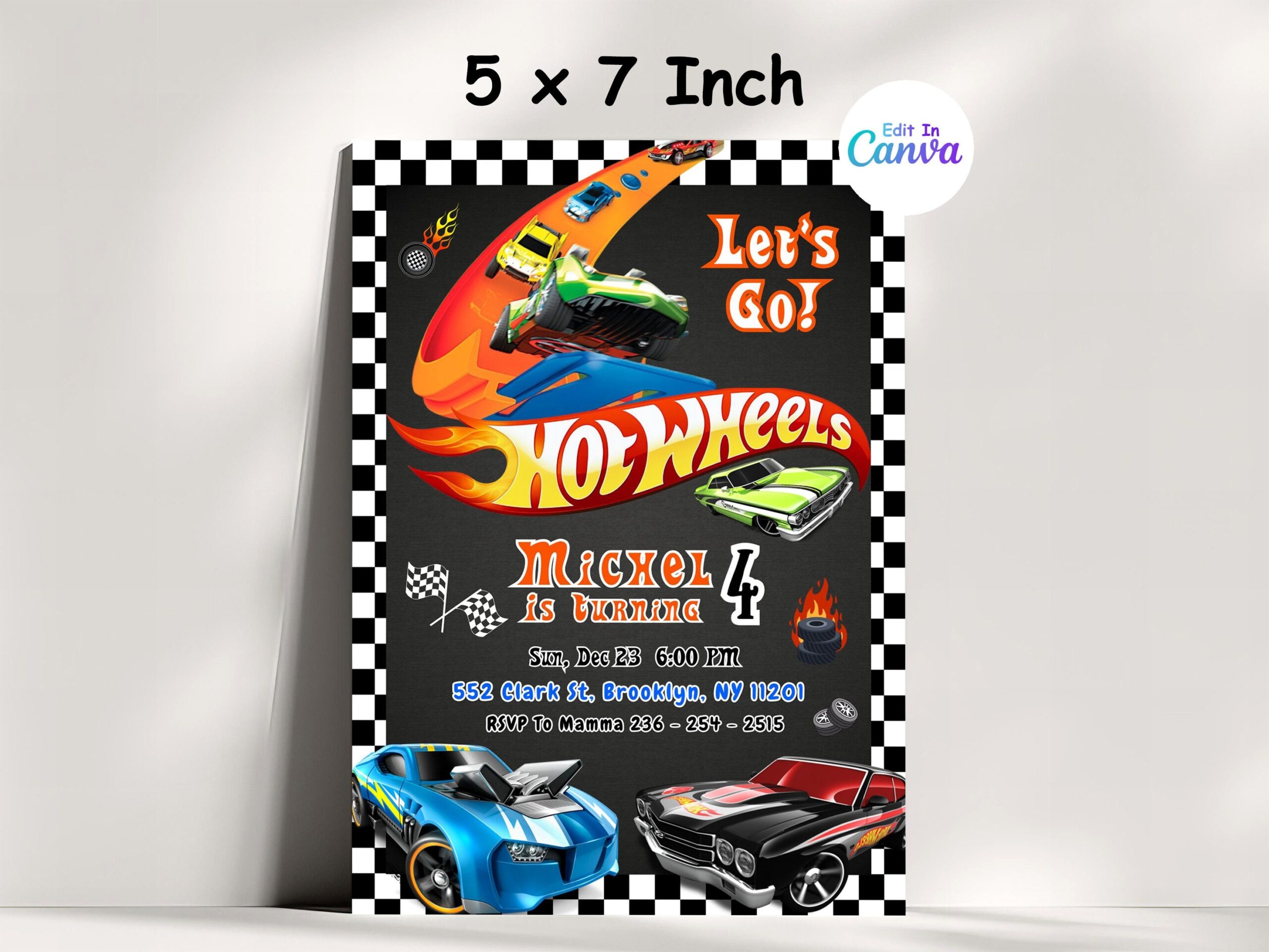 Race Cars Birthday Invitation Hot Car Wheel Invitation Digital 