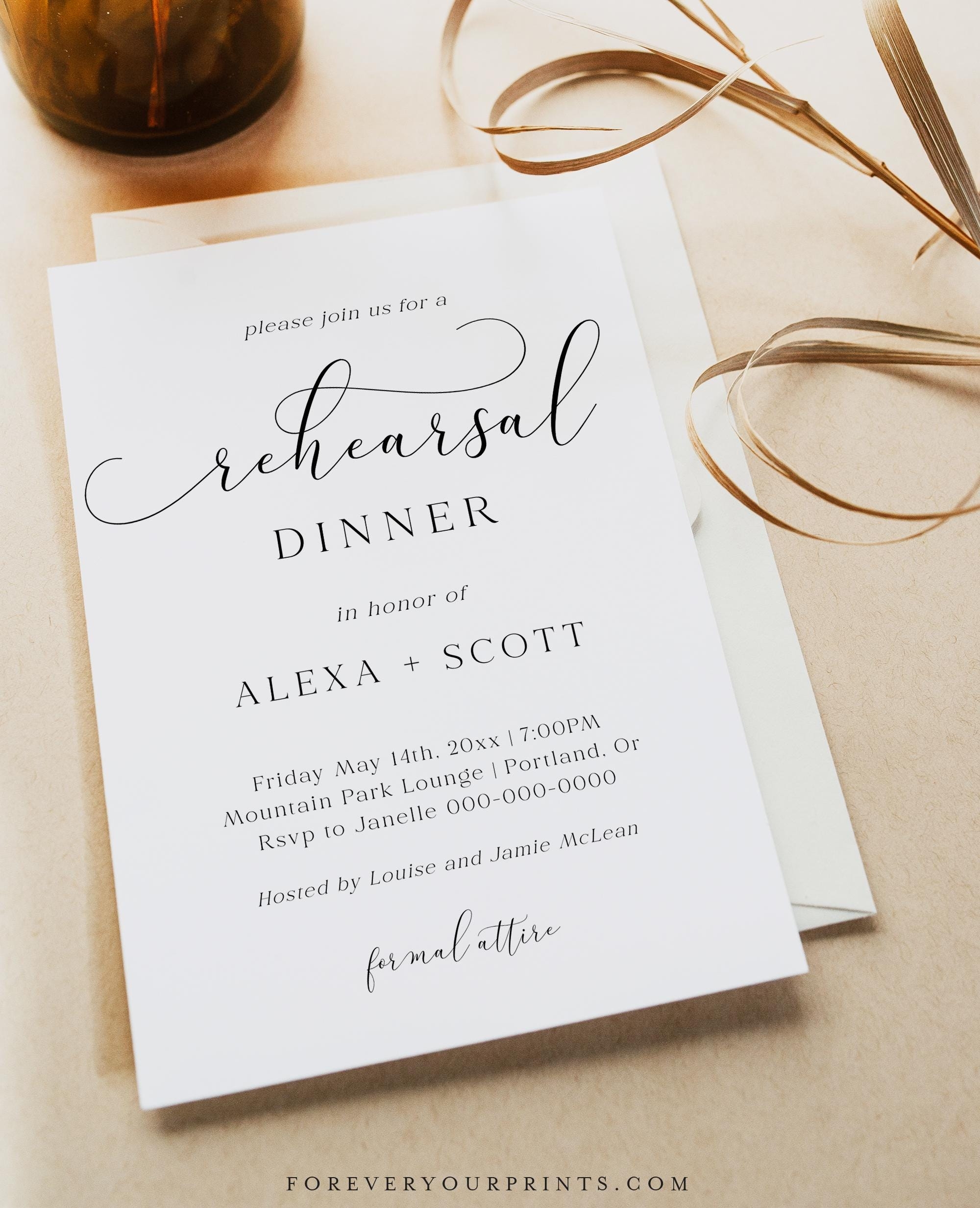 Rehearsal Dinner Invitation Template Formal U0026 Elegant Minimalist 
